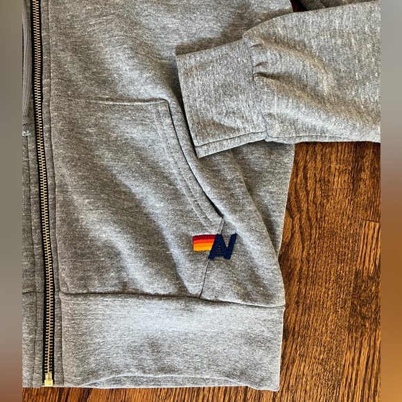 AVIATOR NATION 5 Stripe Grey Zip Up Hoodie Sweatshirt Unisex Medium - Picture 6 of 10